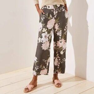 Ann Taylor Loft Forest Green Floral Print Palazzo Pants - Size Large